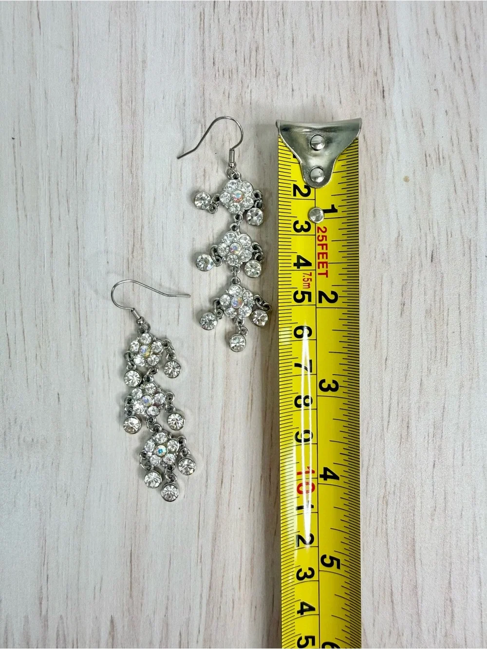 Silver Crystal Dangle Earrings - Clear Rhinestone Chandelier